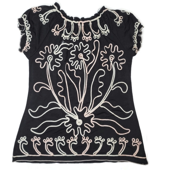 Lauren Michelle detailed ribbon beads floral tee shirt size small. - Picture 2 of 6